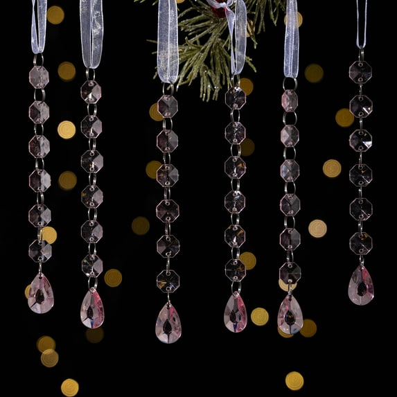 Christmas Acrylic Icicle Ornaments 6 Pack - Water Drop Hanging Pendants for Tree Decoration, Clear Ice Crystal Droplets for Holiday and Xmas Decor