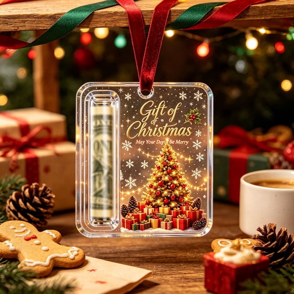 Christmas Acrylic Money Holder Ornament, Clear Cash Gift Hanging Tree Ornament, Fun Holiday Money Gift Idea for Xmas Decor