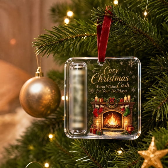 Christmas Acrylic Money Holder Ornament, Clear Cash Gift Hanging Tree Ornament, Fun Holiday Money Gift Idea for Xmas Decor