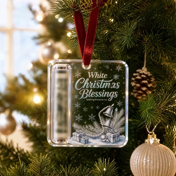 Christmas Acrylic Money Holder Ornament, Clear Cash Gift Hanging Tree Ornament, Fun Holiday Money Gift Idea for Xmas Decor