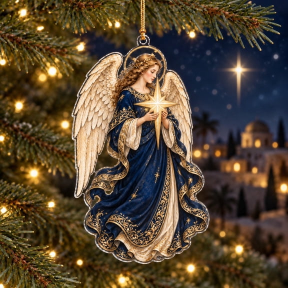Christmas Acrylic Ornament, Bethlehem Star Angel Tree Hanging for Christian Holiday Gifts