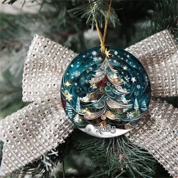 Christmas Acrylic Ornament with Concave Texture, Round 3D Effect Hanging Pendant for Tree and Wall, Glossy Double Sided Decor for Living Room, Festive Holiday Home Art Gift