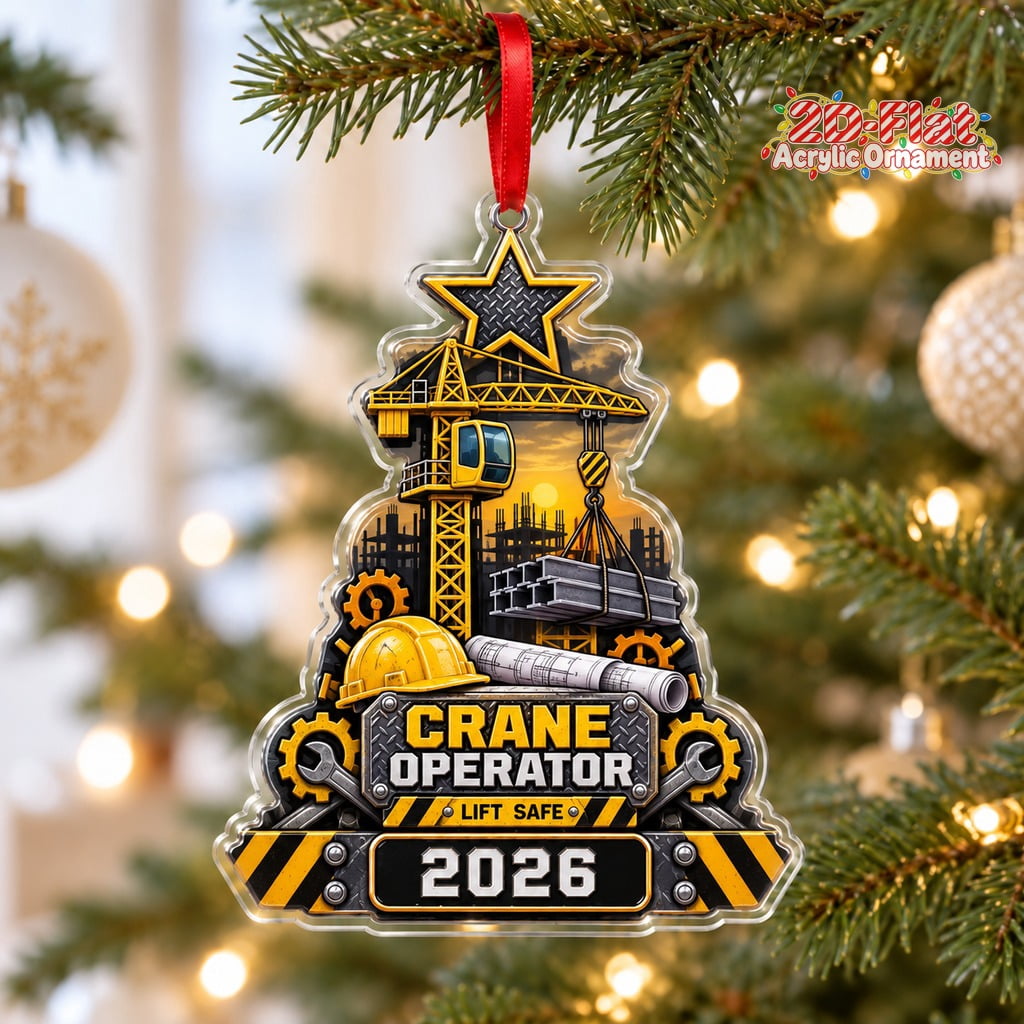Tree Crain Christmas Acrylic Ornament, Crane Operator 2026 Tree Hanging Gift for ...