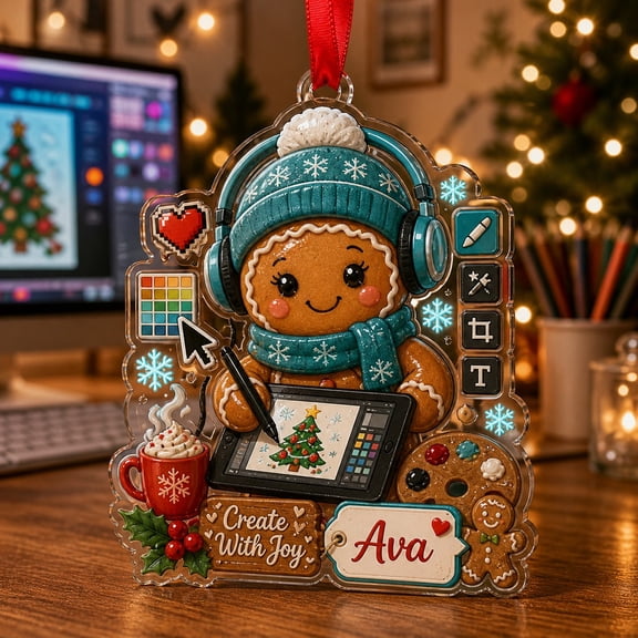 Christmas Acrylic Ornament Digital Artist Gingerbread Acrylic Tree Hanging for Creative Holiday Gift