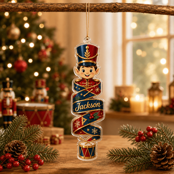 Christmas Acrylic Ornament Drummer Soldier Ribbon Decor