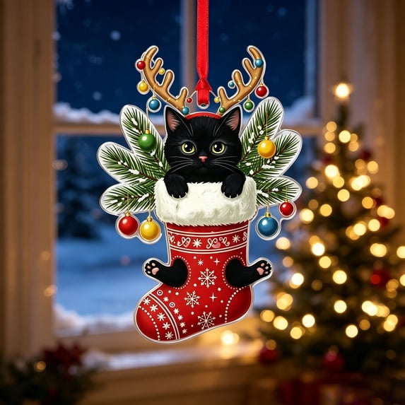 Christmas Acrylic Ornament, Flat Christmas Stocking Decoration, Clear Hanging Pendant, Cute Tree Ornament, Reusable Holiday Party Decor, 3.14 x 1.18 inch for Home Indoor