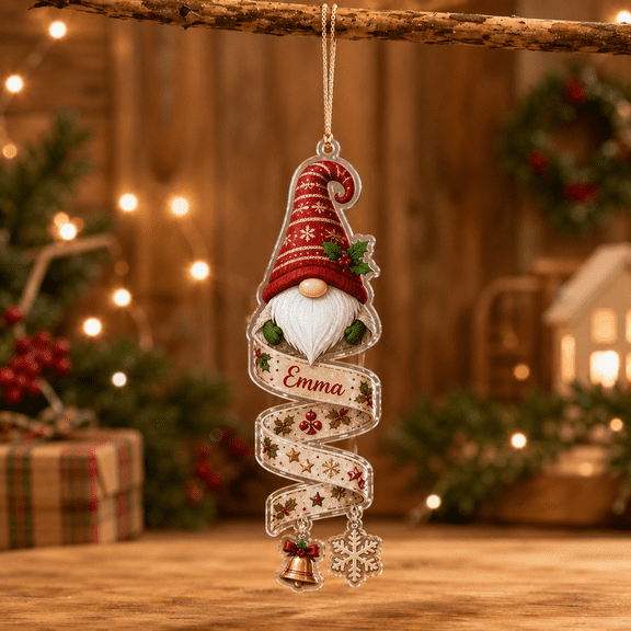 Christmas Acrylic Ornament Gnome Ribbon Tree Hanging Decor