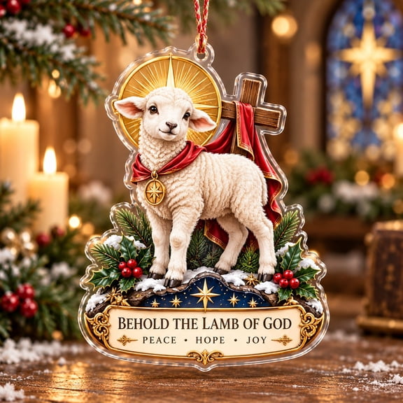 Christmas Acrylic Ornament, Lamb of God Cross Design Tree Hanging for Christian Faith Gift