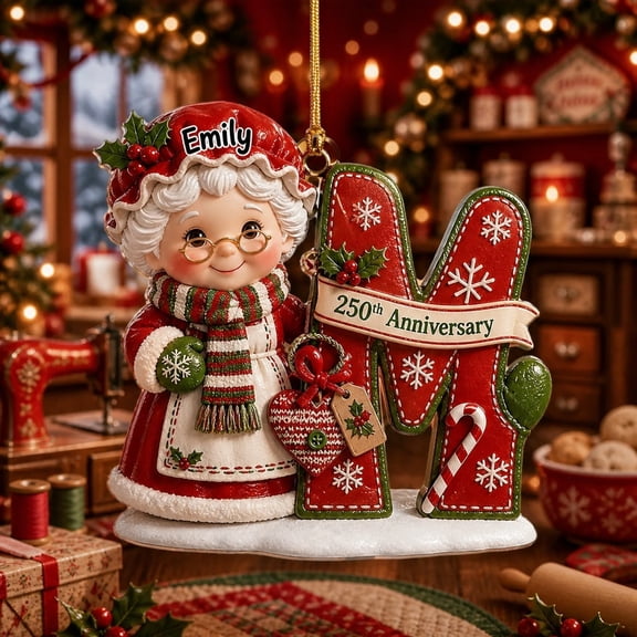 Christmas Acrylic Ornament Mrs. Claus Mitten Letter Window Hanging for Personalized Anniversary Gift