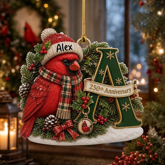 Christmas Acrylic Ornament Personalized Cardinal Wreath Letter Tree Hanging Holiday Gift
