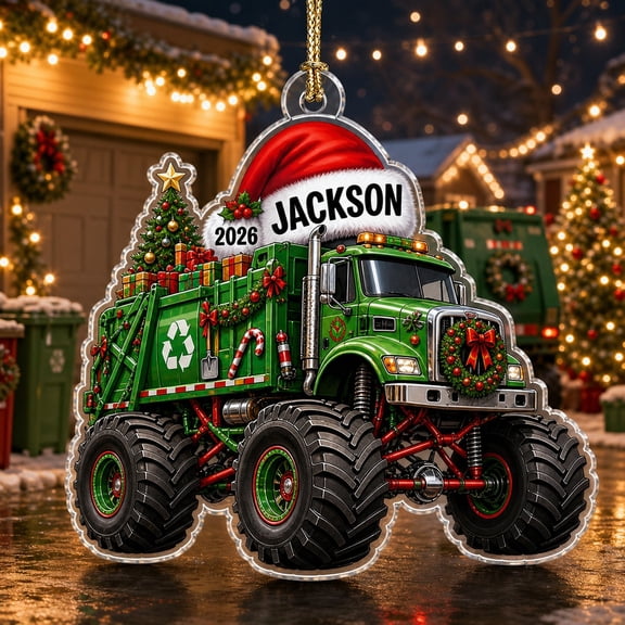 Christmas Acrylic Ornament Personalized Garbage Truck Acrylic Tree Hanging for Sanitation Workers