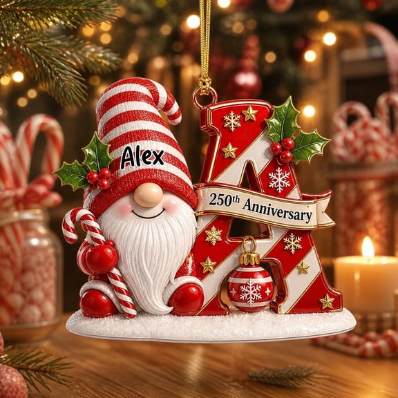 Christmas Acrylic Ornament Personalized Gnome Candy Cane Letter Acrylic Tree Hanging for Anniversary