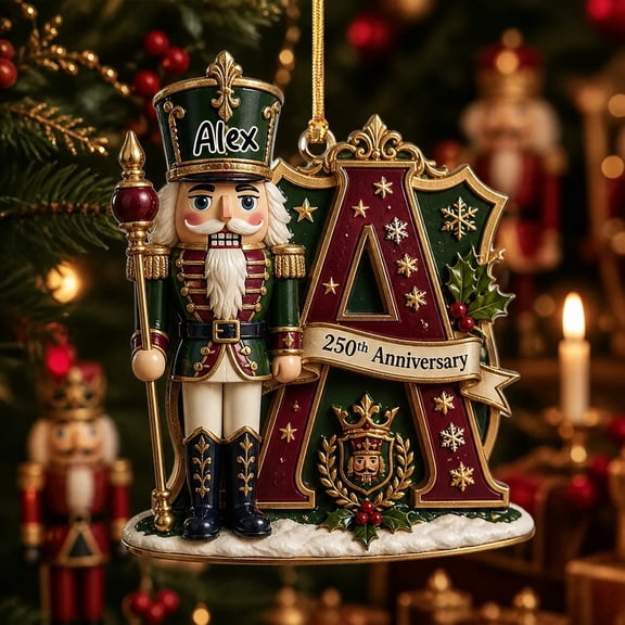Christmas Acrylic Ornament Personalized Nutcracker Shield Letter Tree Hanging Holiday Gift