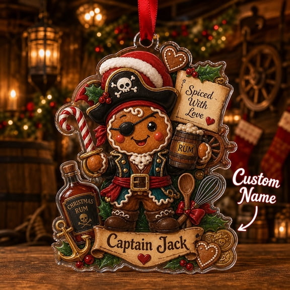 Christmas Acrylic Ornament Pirate Gingerbread Acrylic Tree Hanging for Rum Lovers