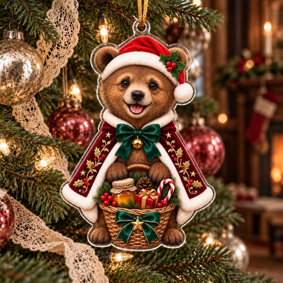 Christmas Acrylic Ornament, Santa Hat Bear Tree Hanging Decoration for Holiday Gift Giving