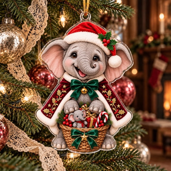 Christmas Acrylic Ornament, Santa Hat Elephant Tree Hanging for Animal Lovers