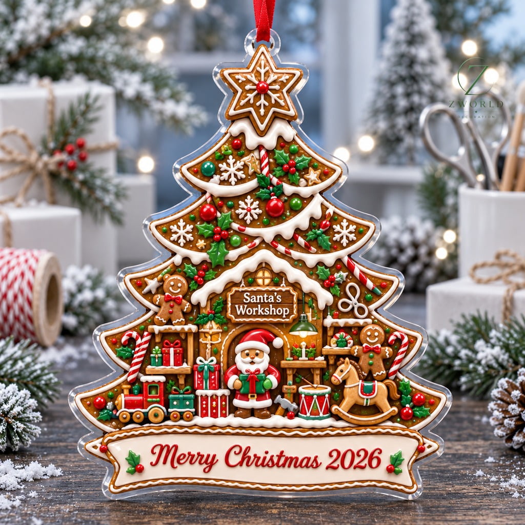 Santa Items Christmas Acrylic Ornament Santa Workshop Tree Hanging for 2026 Holiday ...