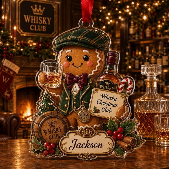 Christmas Acrylic Ornament Whisky Lover Gingerbread Acrylic Tree Hanging for Holiday Gift Giving
