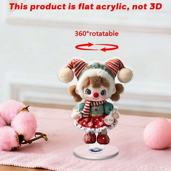Christmas Acrylic Rotating Doll Ornament, 2D Red and Blue Boy Girl Figurines with 360° Base, Kawaii Festive Decoration for Table, Mantel, Desk, Gift Exchange and Holiday Party Display