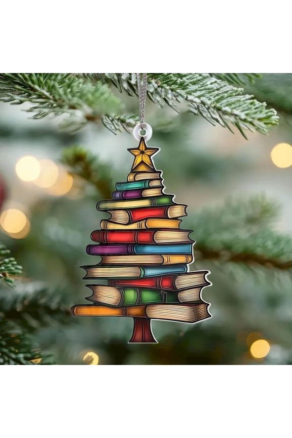 Christmas Acrylic Stacked Book Pendant, Multi-Use Keychain & Holiday Hanging Decor