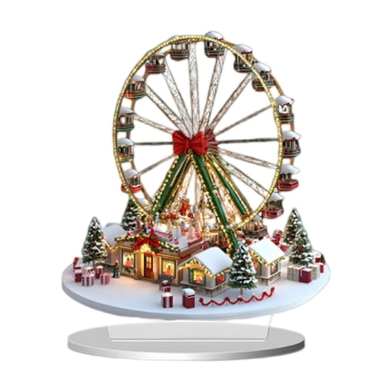 Christmas Acrylic Standee, Ferris Wheel Themed 2D Decorative Ornament, 1 Base and 1 Standing Plate Included, for Christmas Holiday Home Desktop Display Festive Gift Exchange Party Supplies