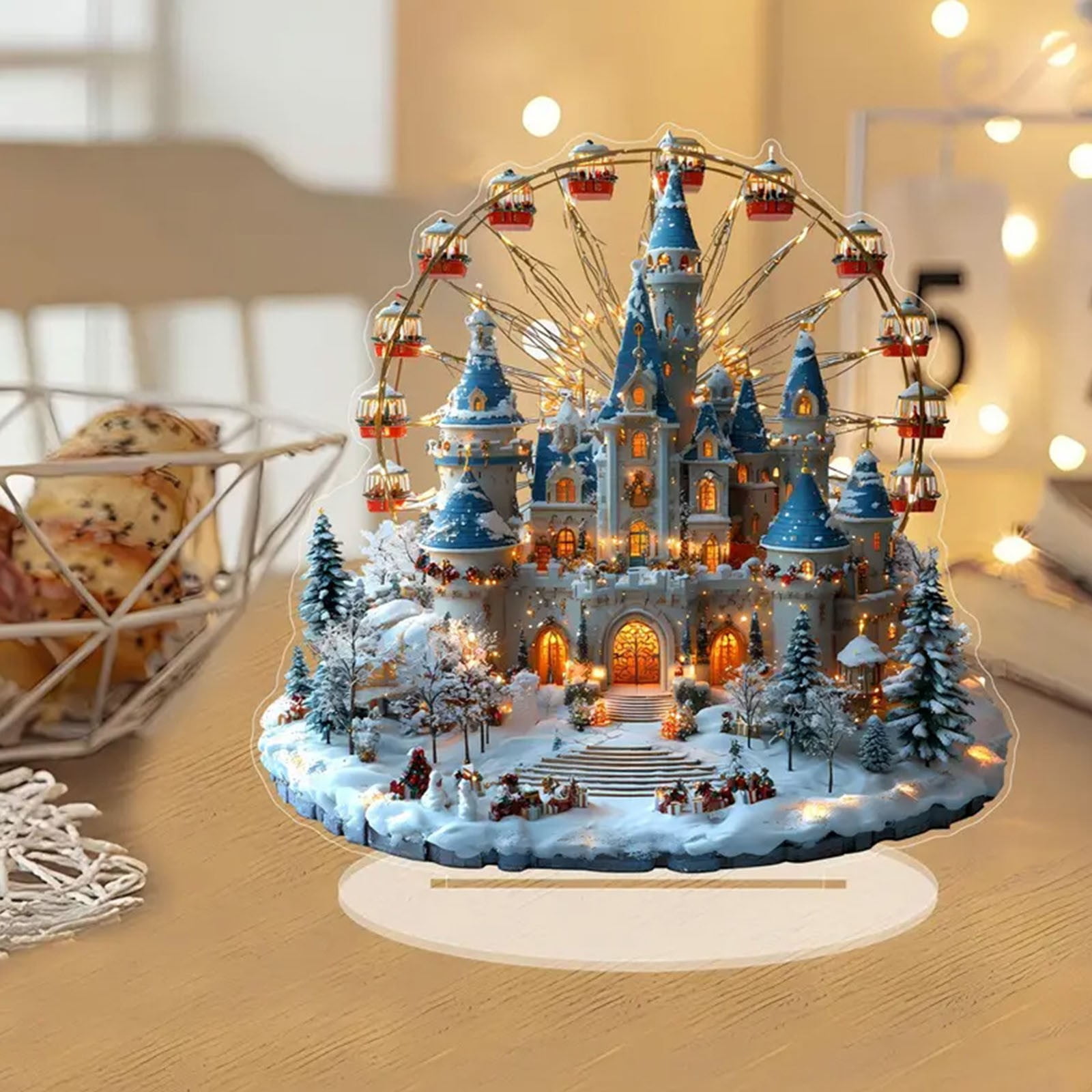 Christmas Acrylic Tabletop Decoration，Snowy Winter Wonderland with House,  Ferris Wheel Castle, Magnificent Christmas Village,Holiday Home Decor -  Walmart.com, image size:1600x1600