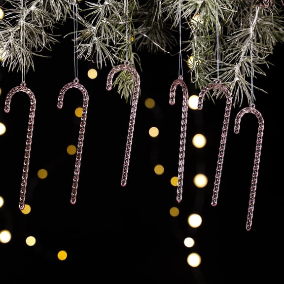 Christmas Acrylic Transparent Cane Pendant - Lightweight Holiday Decor for Tree, Gift Topper, Versatile Display, Unique Festive Touch B
