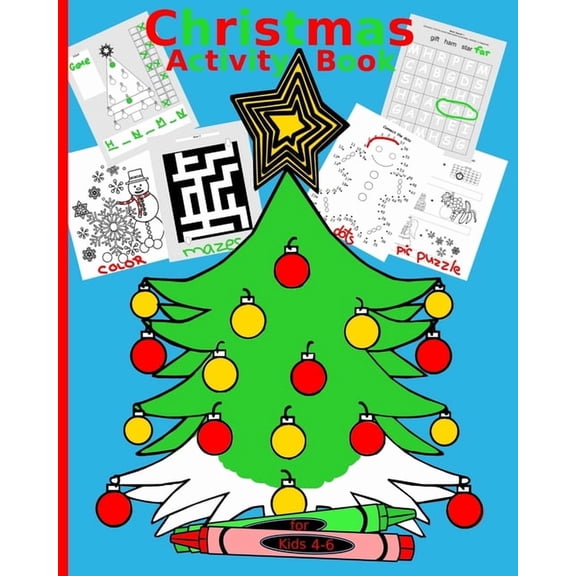 Children's Holiday Games Christmas Activity Book for Kids 4-6: Brain Teaser for kids Simple Word Search puzzles Coloring pages Dot-to-dot drawing, Book 2, (Paperback)