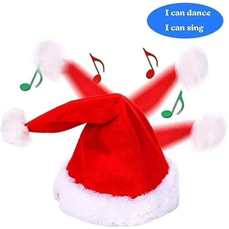 Christmas Adjustable Singing Dancing Hat Novelty Plush Santa Hat Light Up Funny Christmas Hats for Kids Adults