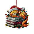 thumbnail image 1 of Christmas Adorable Cat in Santa Hat Stained Glass Style Ornament and Decor丨B, 1 of 9