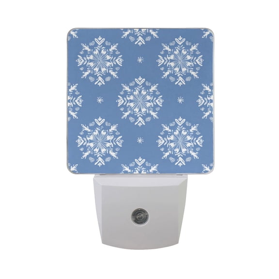Christmas Adorable Snowflakes Blue Background LED Night Light Sensor Lamp Plug-in Adjustable Brightness 2 Pack