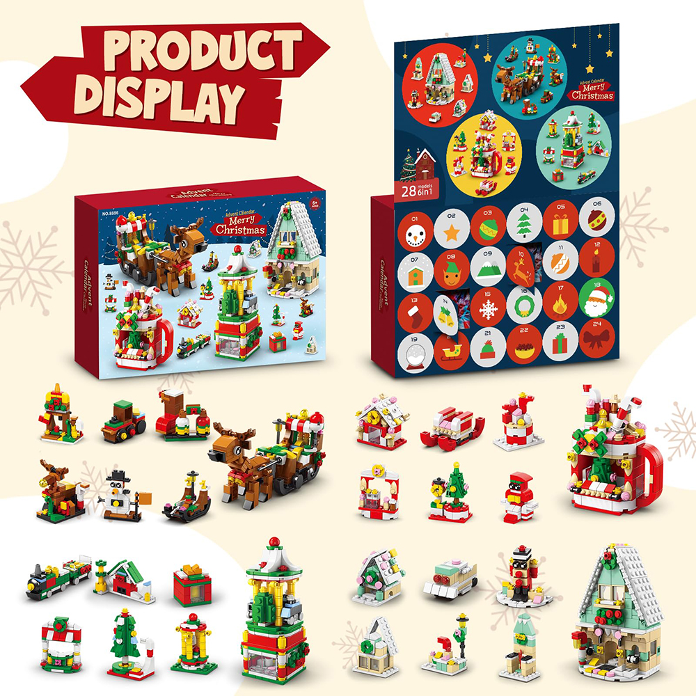 Christmas Advent Block Set for Boys and Girls 6 in 1 Elk Sleigh Block