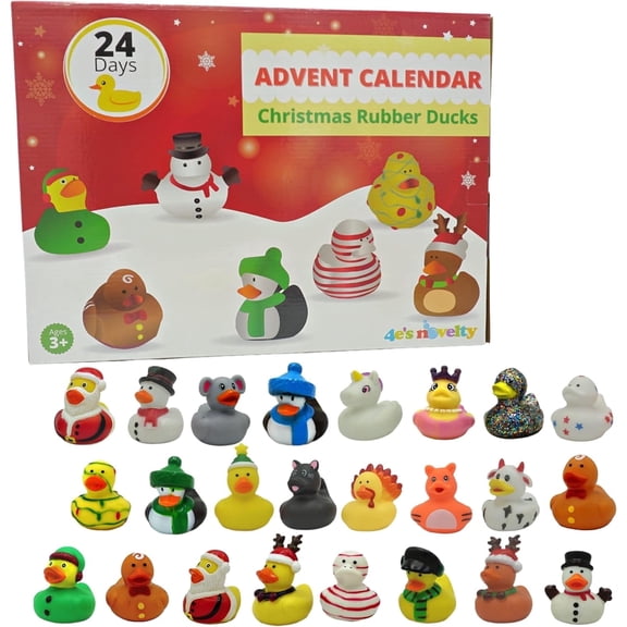 4E's Novelty 24 Day Advent Calendar with Christmas Rubber Ducks for Kids Countdown Toy