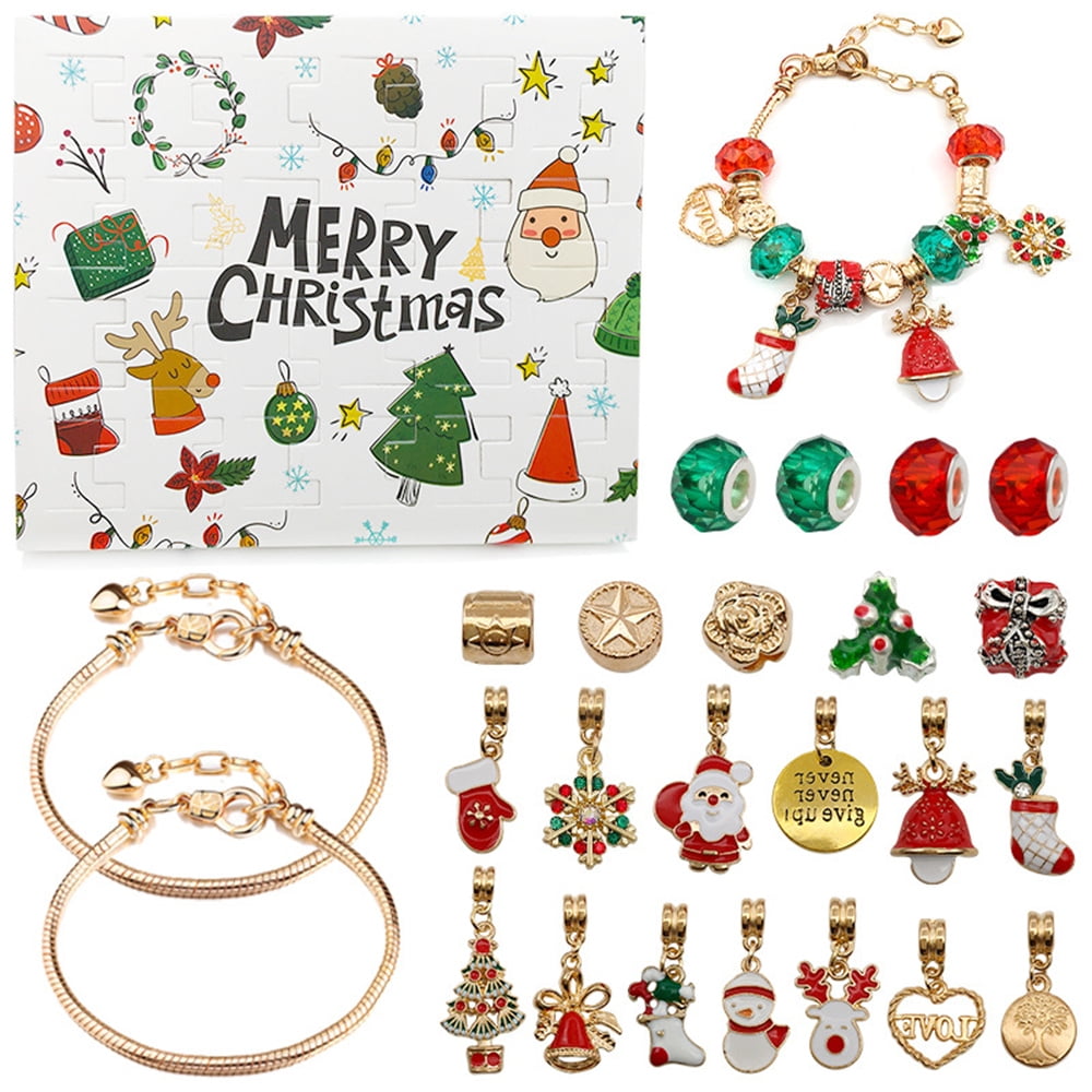 Charm Bracelet Making Kit,Jewelry Making Kit,DIY Bracelet Making  Kit,Christmas Ideal Crafts Toys for Girls,Snowman Santa Claus Bracelet  Charms