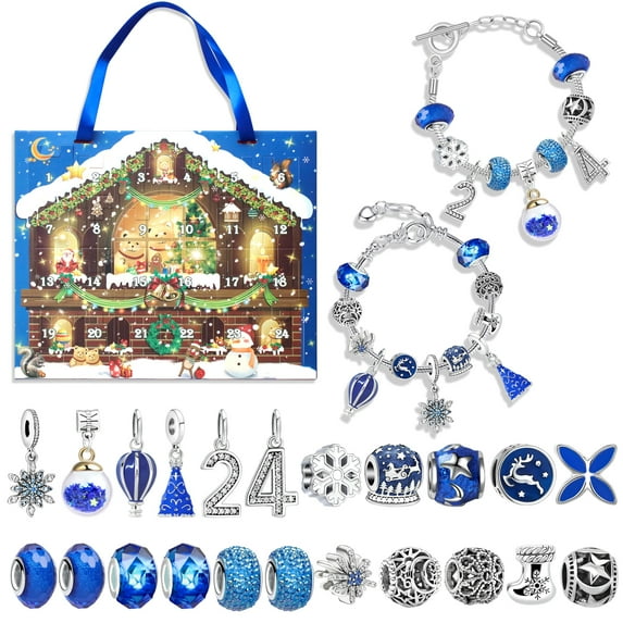 Christmas Advent Calendar 2023 with 2 Bracelet 22 Unique Jewelry Charms Set 24days Christmas Diy Bracelet Countdown Calendar Gift