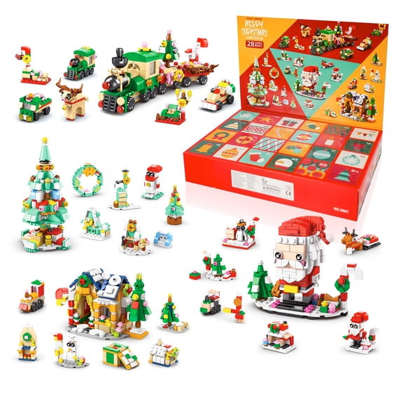 Christmas Advent Calendar 2024, 24 Days Countdown Surprise Gift Box for Teens & Kids, 28 Building Blocks for Adults, Christmas Tree, Santa, Train, House, Grandson&Granddaughter Christmas Gifts