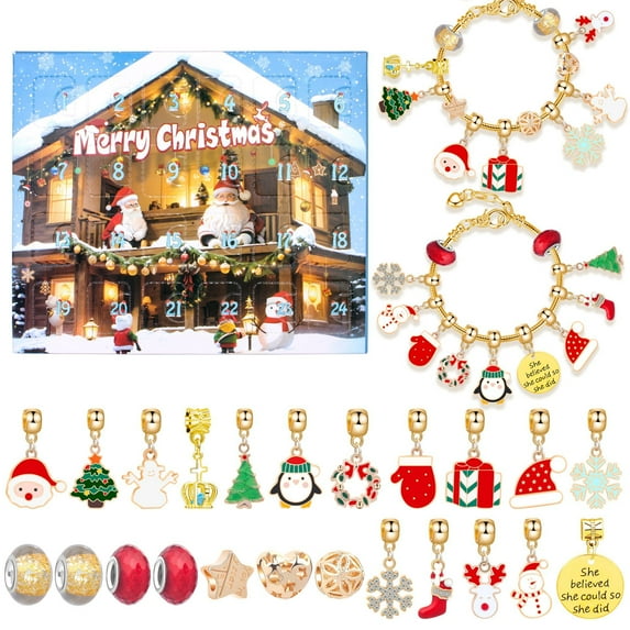 Christmas Advent Calendar 2024, 24 Days Xmas Countdown Calendar,Countdown Calendar Xmas Christmas Bracelet Creative Gifts,24 Days DIY Jewelry Making Kit for Kids Teens Women (6)