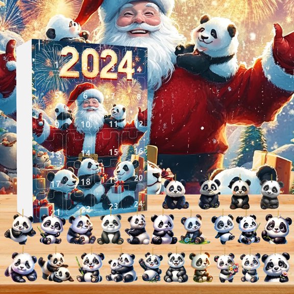 Christmas Advent Calendar 2024 Countdown Calendar 24 Days Acrylic Panda Flat Pendant Ornaments Festive Blind Box Gift Set for Friends Family Tree Decoration