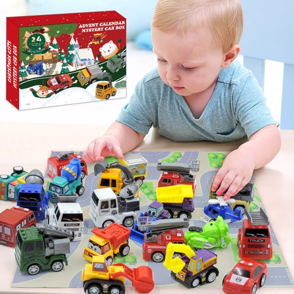 Christmas Advent Calendar 2024 Countdown Toy Blind Box with 24 Surprise Gifts Construction Engineering Trucks Fire Engines and Holiday Collectible Figures for Kids Boys Girls