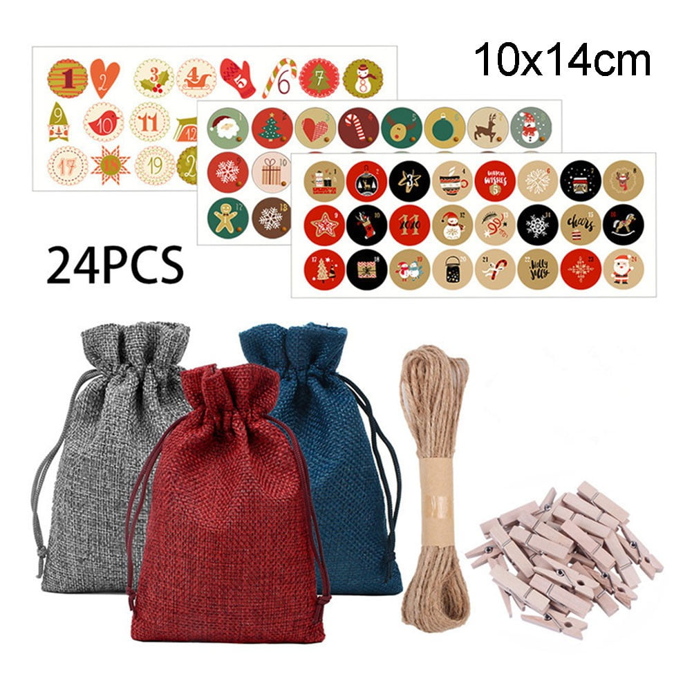 Christmas Advent Calendar 2024 Decorations, 24 Pcs Dimity Burlap Gift