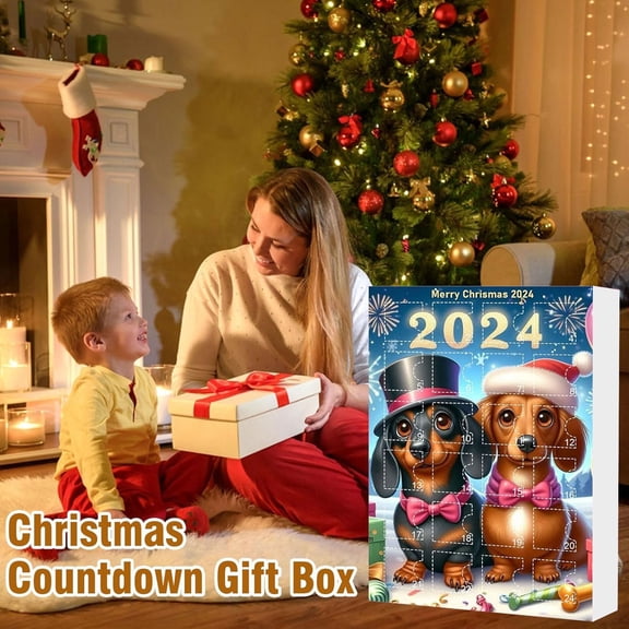 Christmas Advent Calendar 2024 Dog 2D Flat Hanging Ornaments 24 Days Countdown Box Acrylic Holiday Charm Decorations for Christmas Tree Wall Festive Party Favors