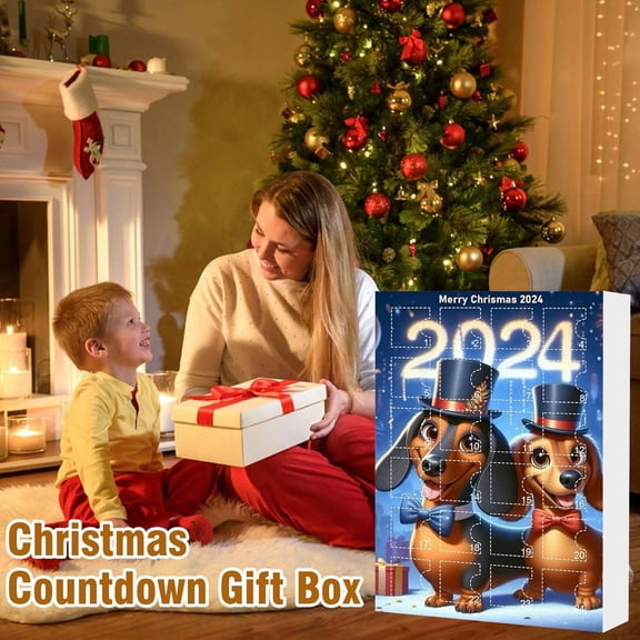Christmas Advent Calendar 2024 Dog 2D Flat Hanging Ornaments 24 Days Countdown Box Acrylic Holiday Charm Decorations for Christmas Tree Wall Festive Party Favors