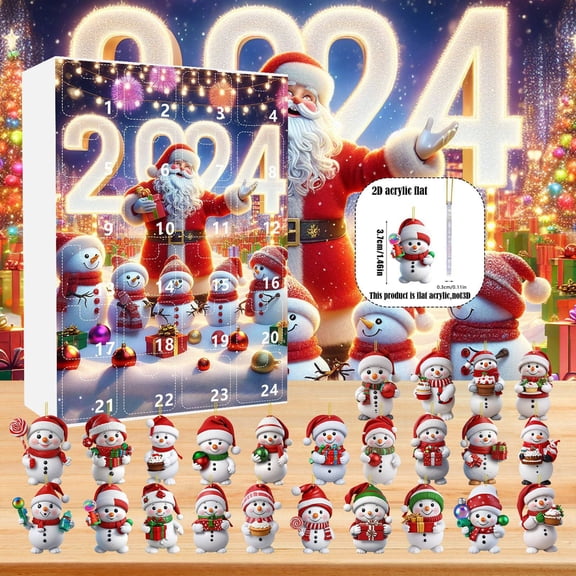 Christmas Advent Calendar 2024 Snowman Acrylic Pendants 24 Days Holiday Countdown Christmas Tree Hanging Ornaments Set for Festive Home Decor Party Favors