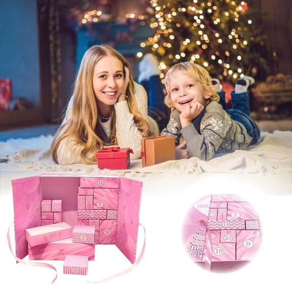 Christmas Advent Calendar 2025, 24 Days Advent Countdown Gift Boxes Refillable Christmas Countdown Calendar Gift Boxes for Gift Wrap Xmas Decoration(Pink)