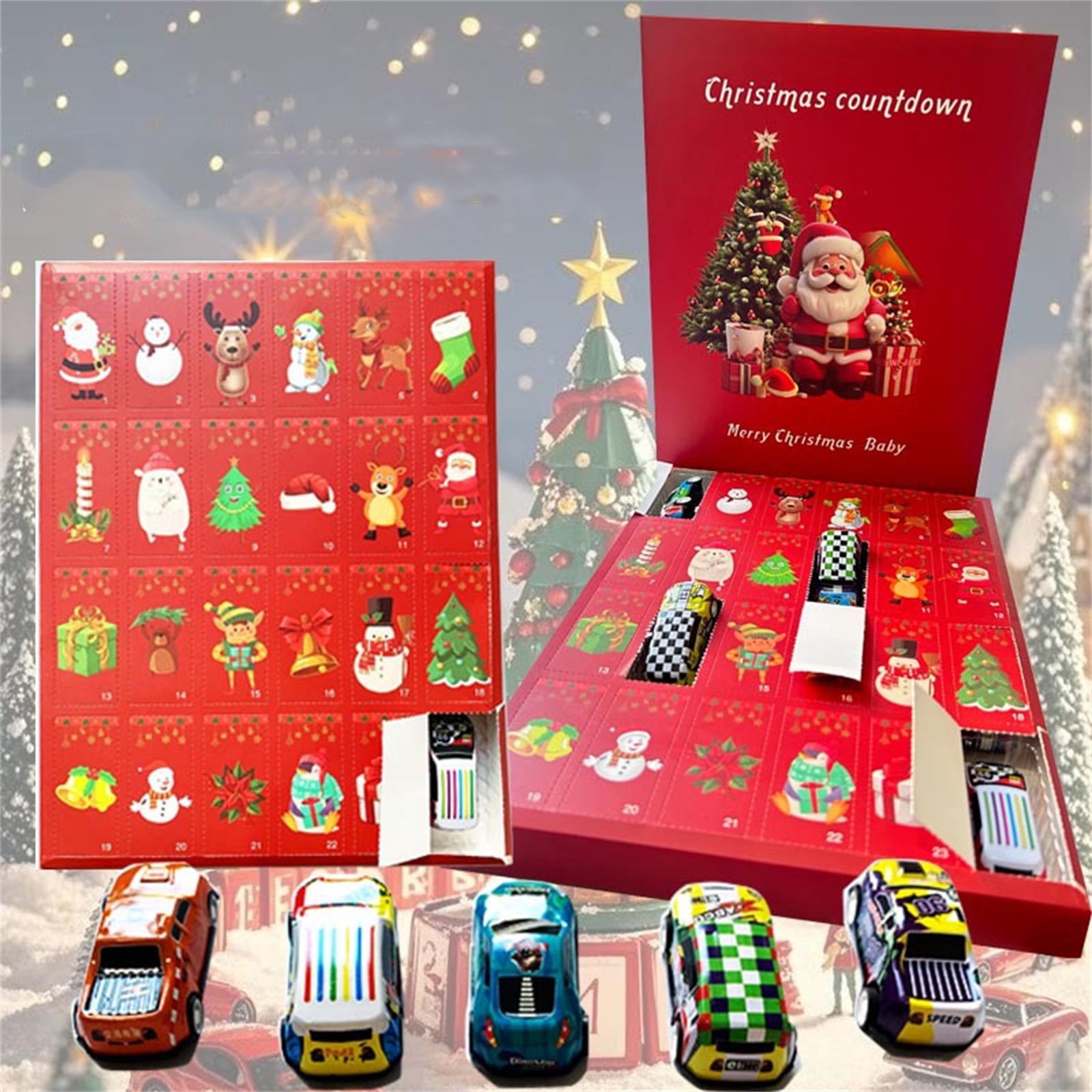 Christmas Advent Calendar 2025 - 24 Days Alloy Pull-Back Cars Countdown ...