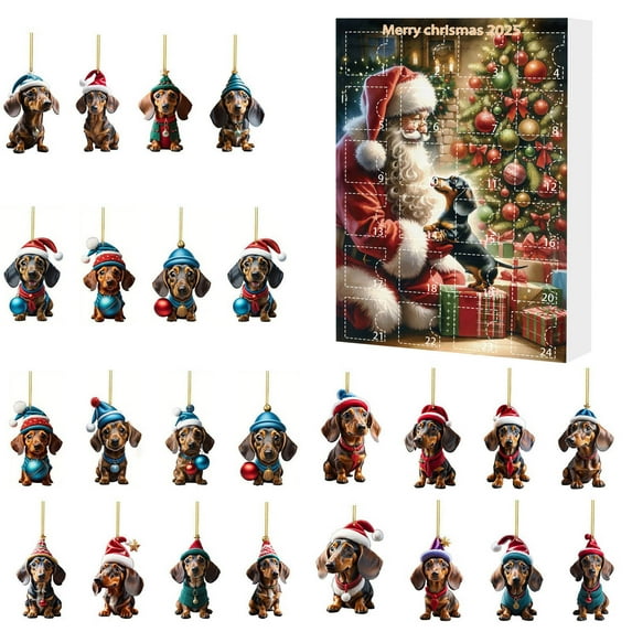 Christmas Advent Calendar 2025, Christmas Dachshund Countdown Calendar, 24 Days Christmas Countdown Gift Box with Funny Dachshund Pendants, Dachshunds-7