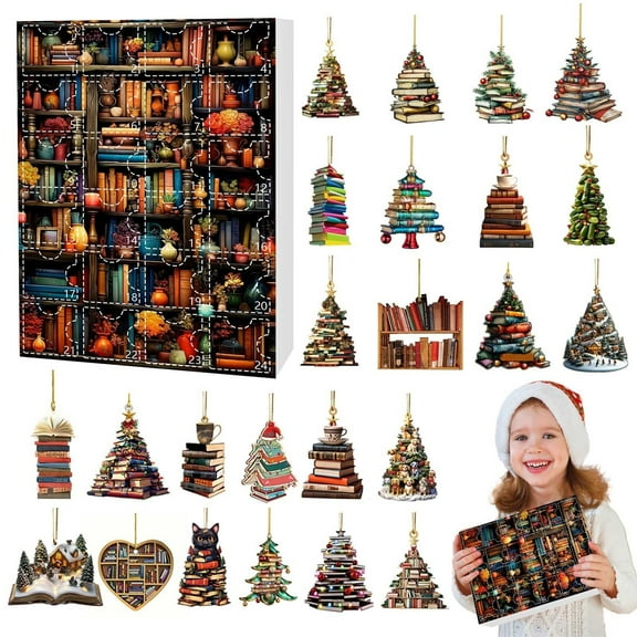 Christmas Advent Calendar 2025,Christmas Vacation Advent Calendar,Bookshelf Christmas Advent Calendar 24 Days,Christmas Countdown Calendar Cute Decoration Holiday Gifts Box for Family Friend