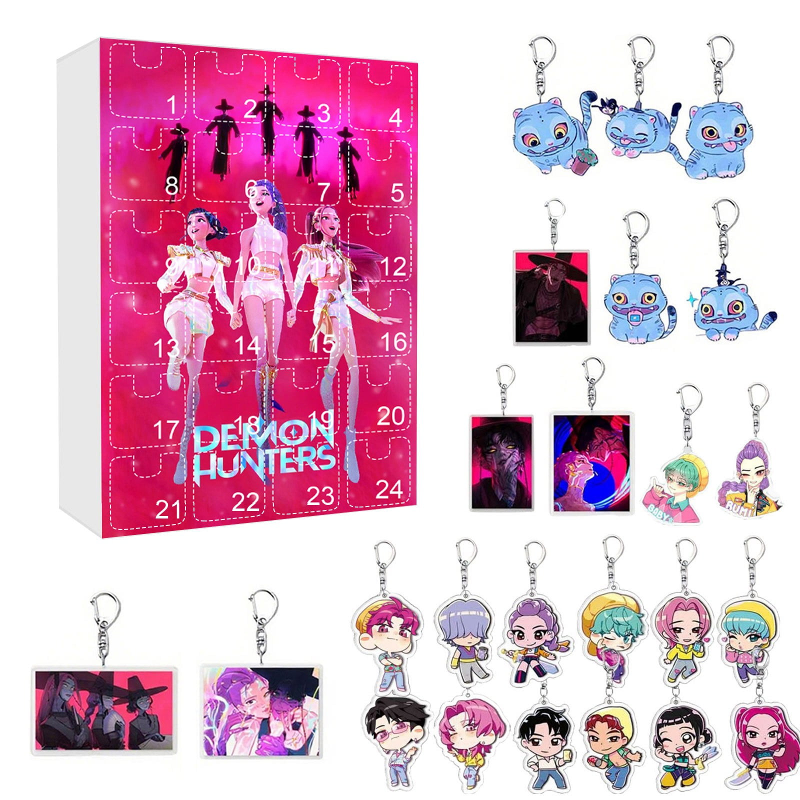 Christmas Advent Calendar 2025, Kp+Op Dem+on Hun+ters Christmas Countdown Calendars, 24 Surprise Collectibles, Cartoon Character Acrylic Keychains Blind Boxes Creative Gifts