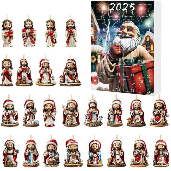 Christmas Advent Calendar 2025, Nativity Scene Countdown To Christmas with 24 2D Figurines for Christmas Tree Ornaments, Acrylic Winter Decoration