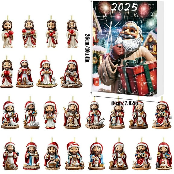 Christmas Advent Calendar 2025,  Xmas Tree 2D Acrylic Hanging Ornaments, 24 Days Christmas Countdown Calendar Decoration for Tree Window Mantel